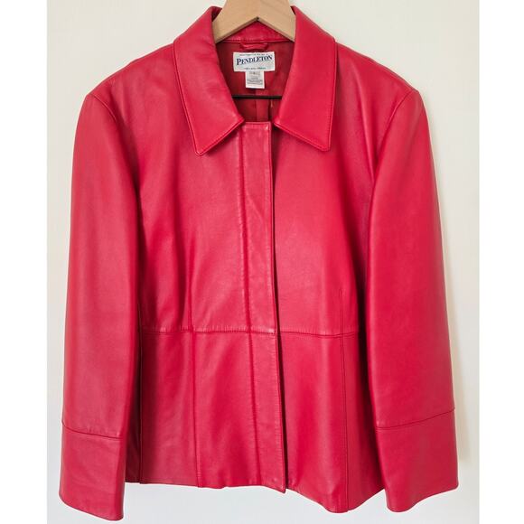 Vintage Pendleton Red Genuine Leather Jacket Coat Women’s Size L - Picture 1 of 6